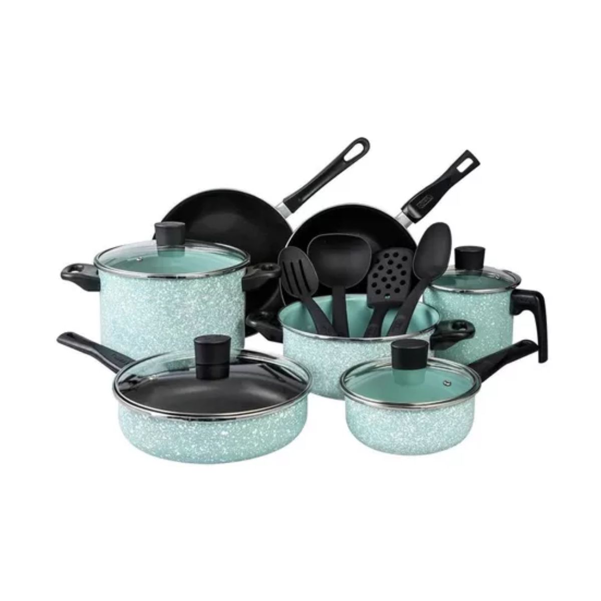 Batería De Cocina Cinsa Granito Jade Menta 15 Piezas Verde Negro