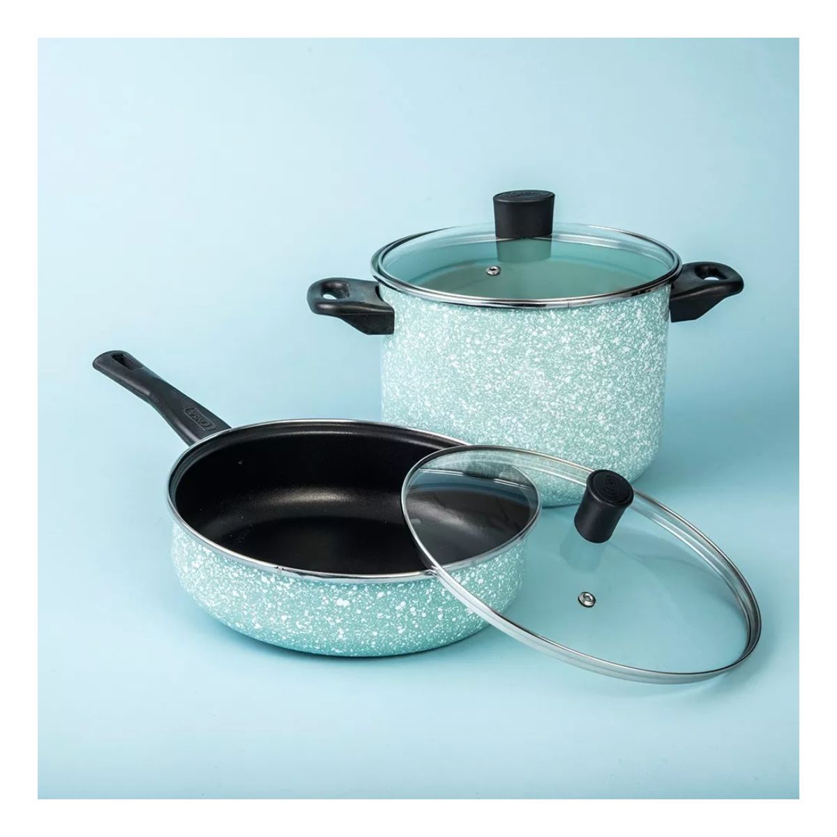 Batería De Cocina Cinsa Granito Jade Menta 15 Piezas Verde Negro