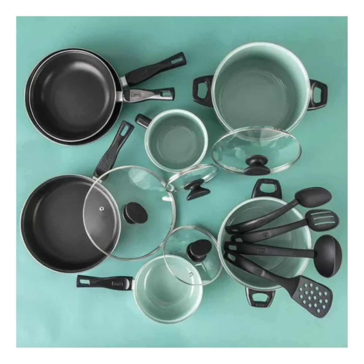 Batería De Cocina Cinsa Granito Jade Menta 15 Piezas Verde Negro