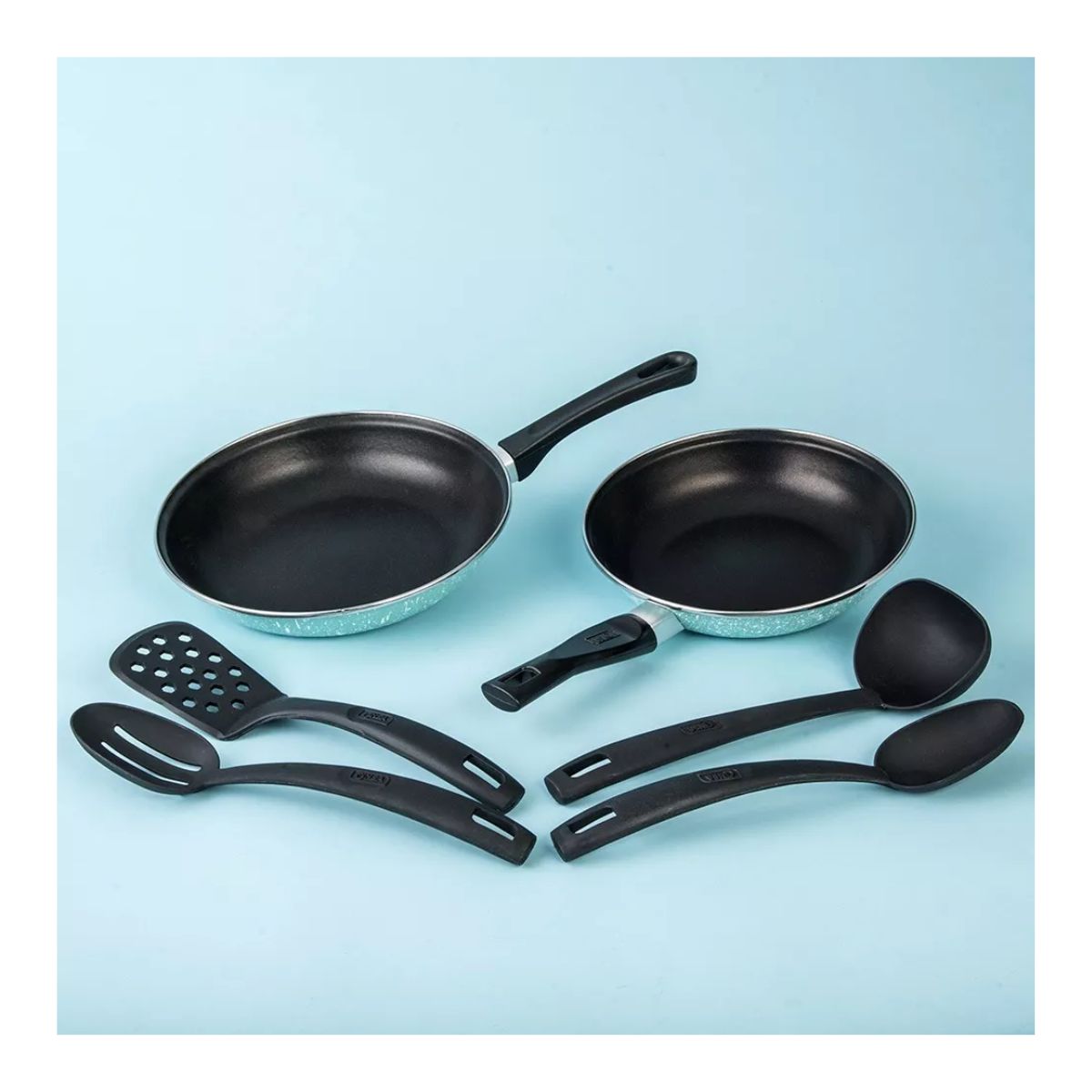 Batería De Cocina Cinsa Granito Jade Menta 15 Piezas Verde Negro