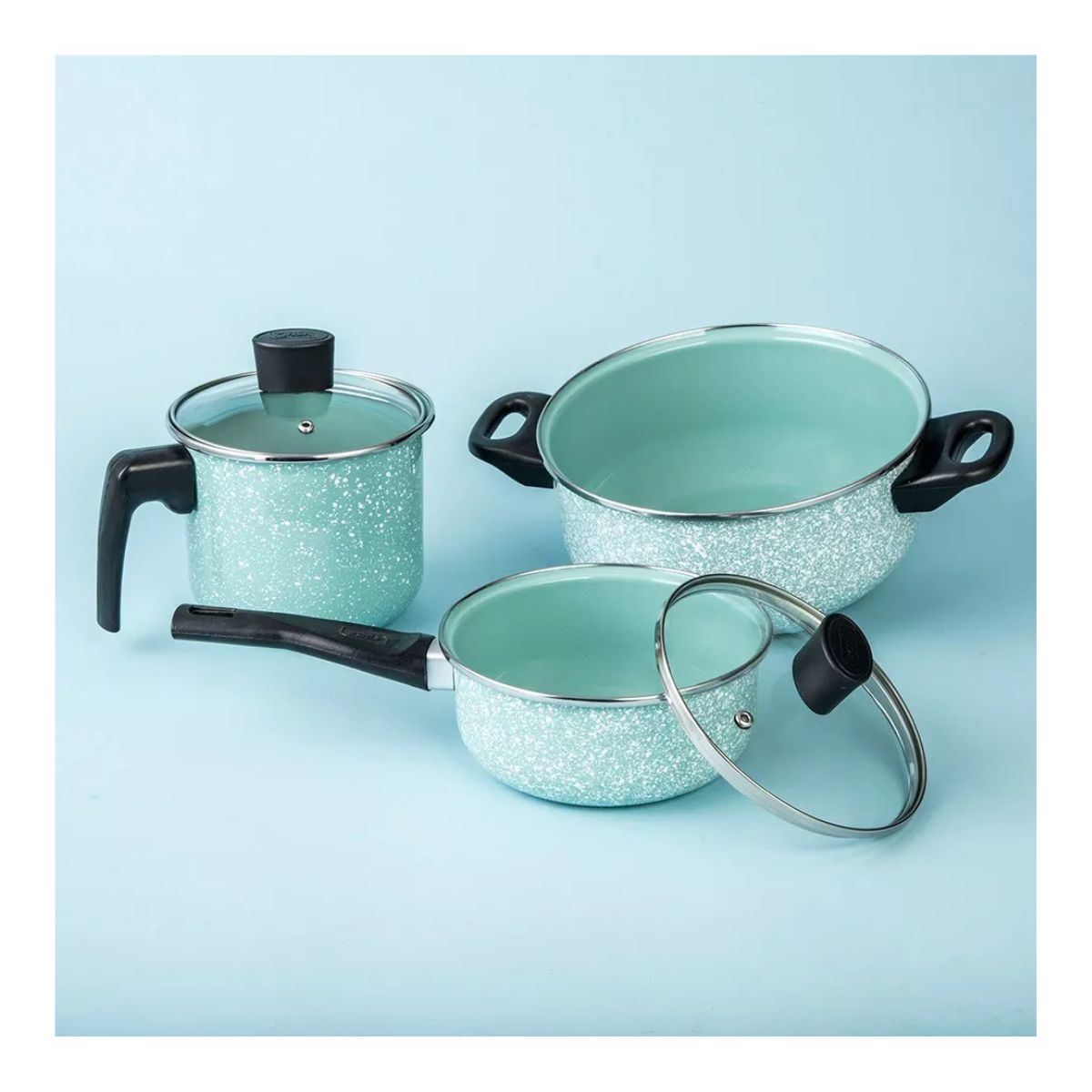 Batería De Cocina Cinsa Granito Jade Menta 15 Piezas Verde Negro