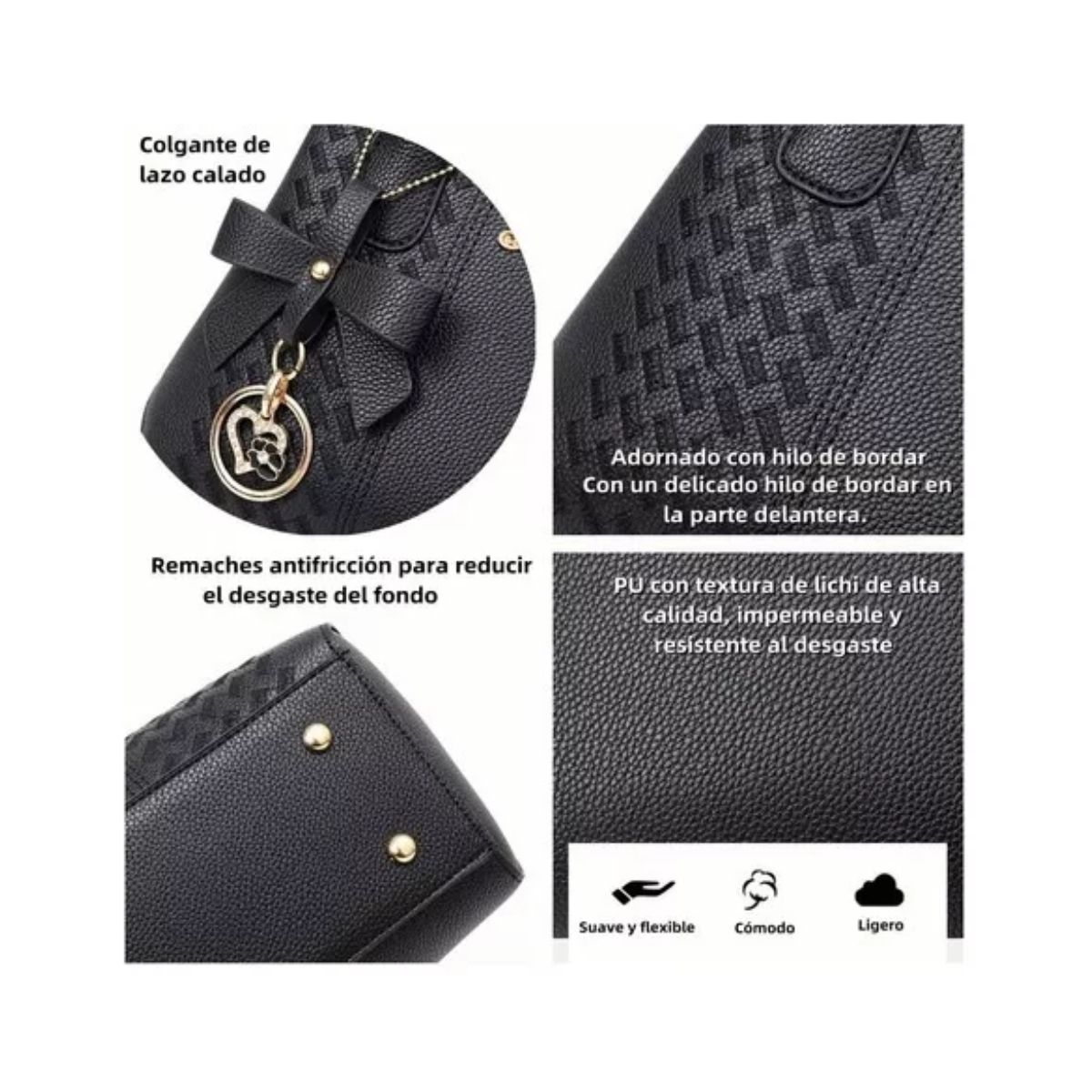 Bolso Mano Tote Bolsa Mochila Mujer Gran Capacidad Ligero Negro