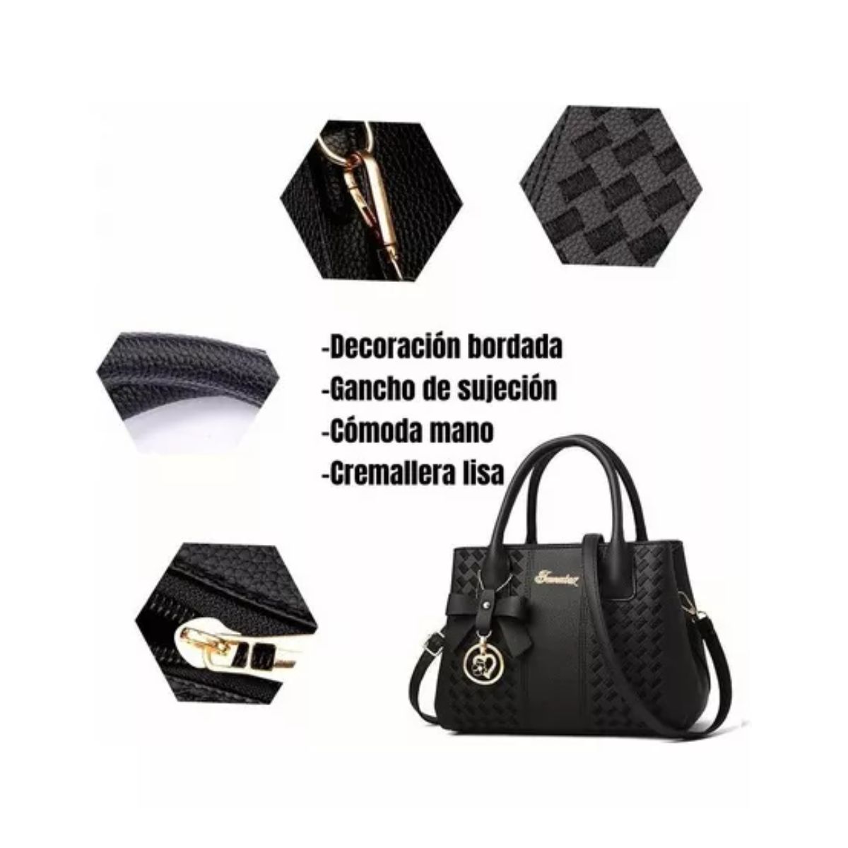 Bolso Mano Tote Bolsa Mochila Mujer Gran Capacidad Ligero Negro