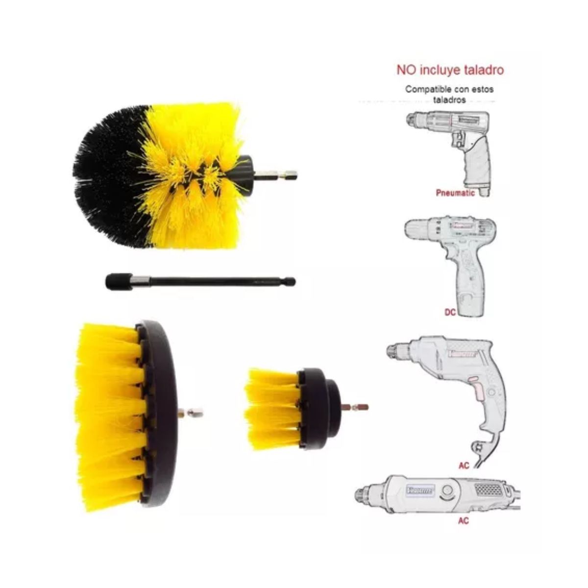 Cepillo Taladro Limpieza Escobilla Multiuso Cabezal 4 Piezas Amarillo