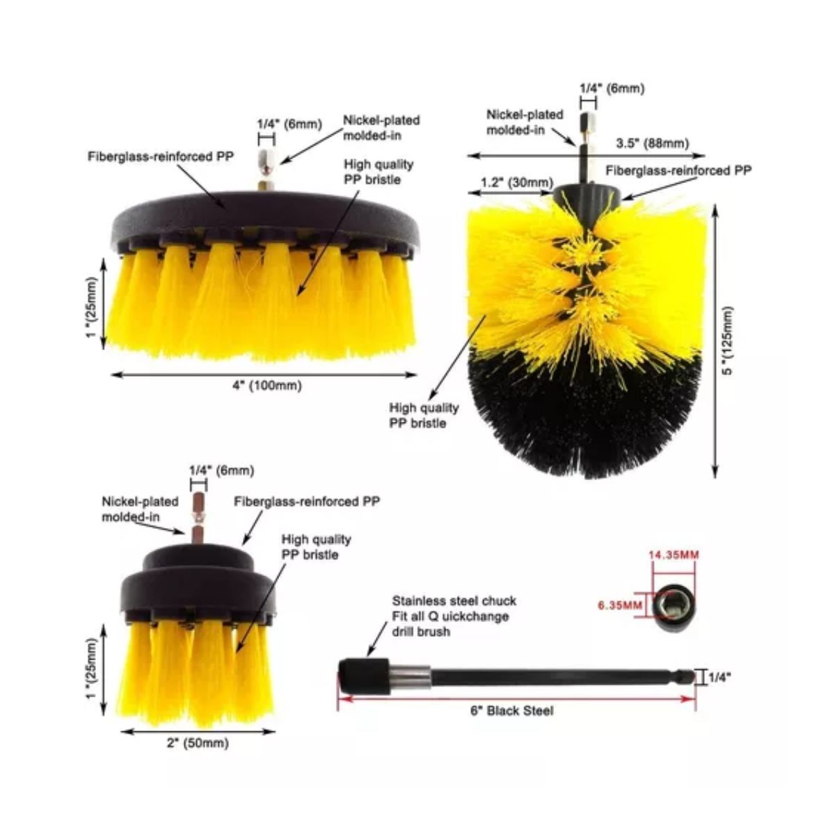 Cepillo Taladro Limpieza Escobilla Multiuso Cabezal 4 Piezas Amarillo