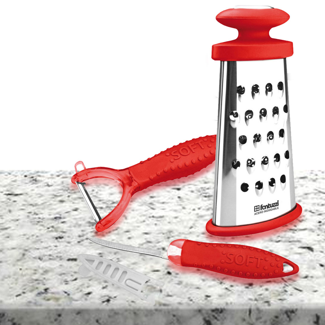 UTENSILIOS DE COCINA 3 PZAS LUGANO ACERO INOXIDABLE MANGO ERGONOMICO ROJO MAGEFESA