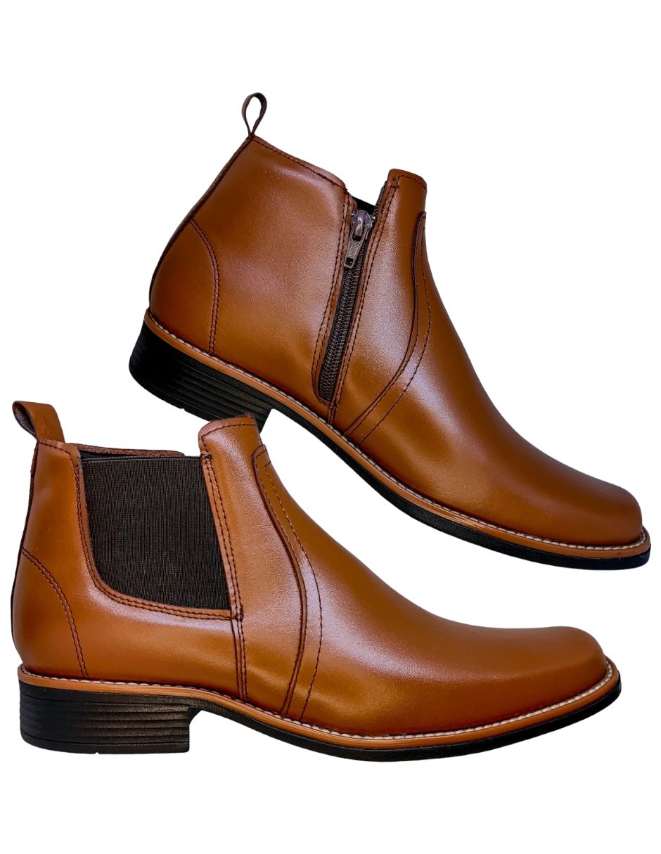 Botín Chelsea Piel Vacuno Genuina Boots Cierre-Elastico Punta Cuadrada S10