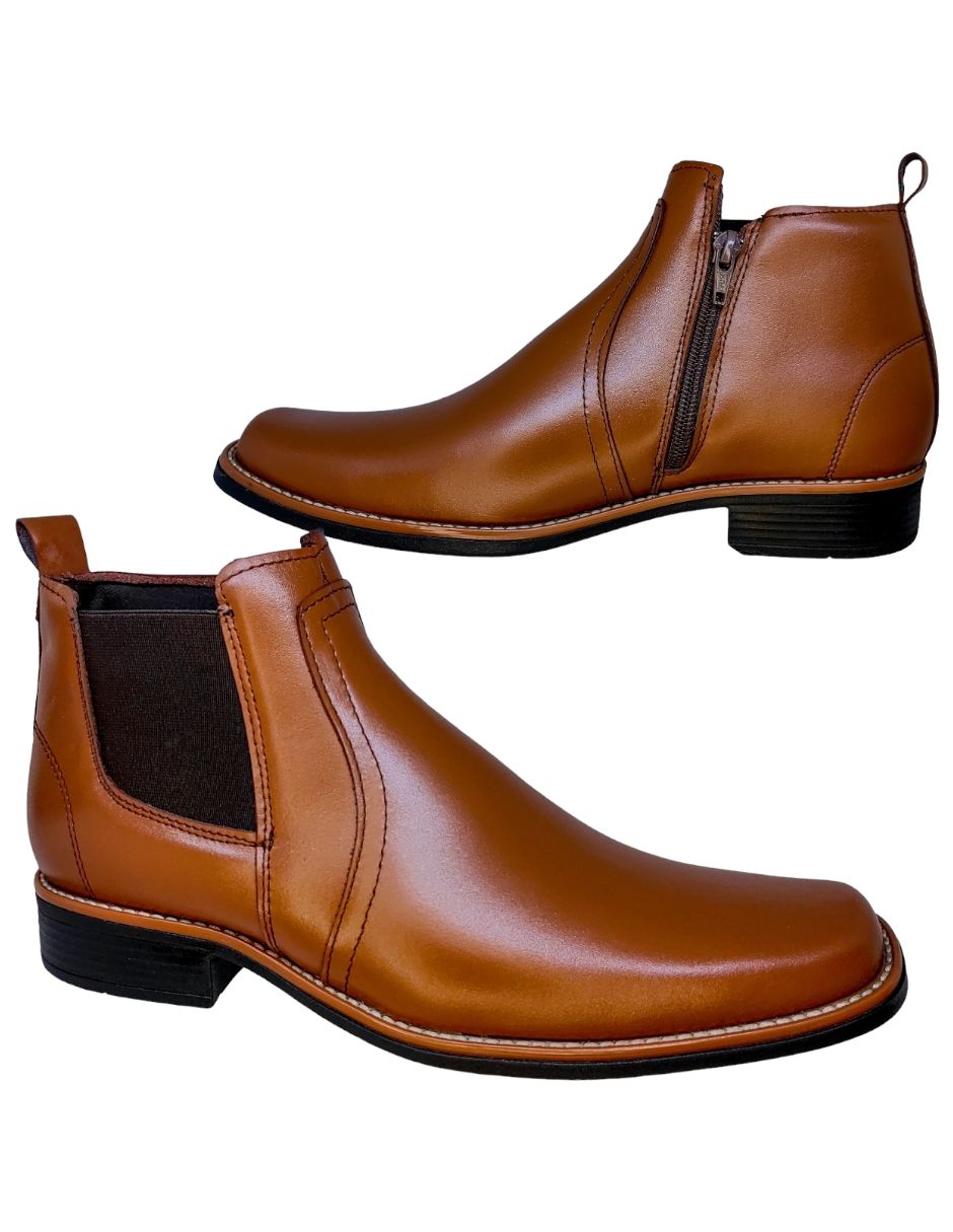 Botín Chelsea Piel Vacuno Genuina Boots Cierre-Elastico Punta Cuadrada S10