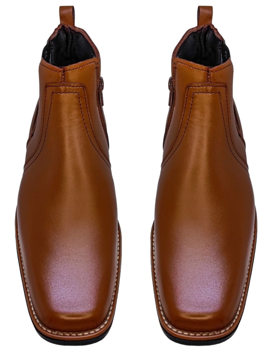 Botín Chelsea Piel Vacuno Genuina Boots Cierre-Elastico Punta Cuadrada S10