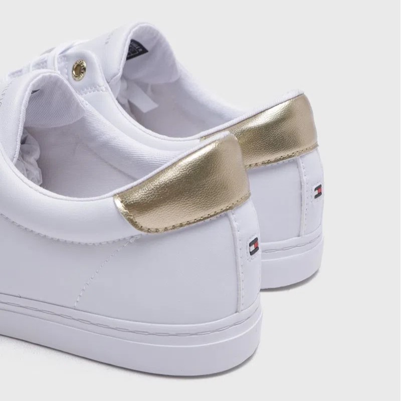 Tenis Tommy Hilfiger Gold Crest Blanco Dorado Dama Original.