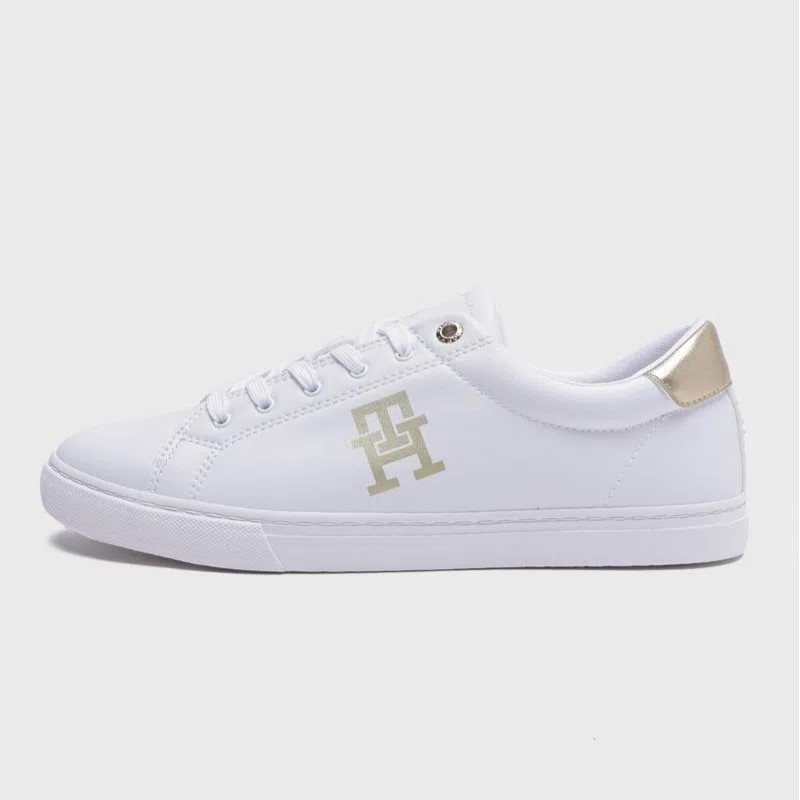 Tenis Tommy Hilfiger Gold Crest Blanco Dorado Dama Original.