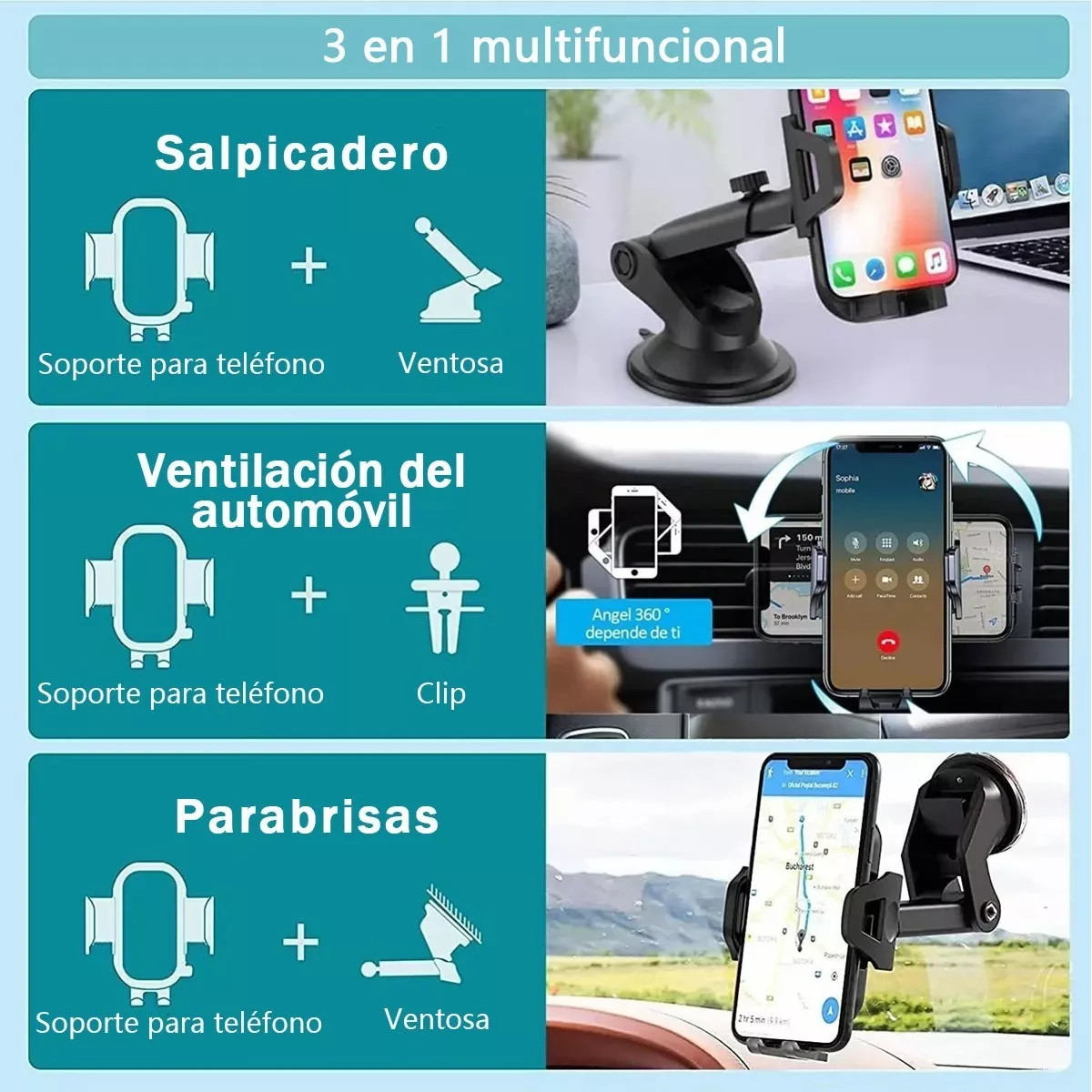 Soporte Para Teléfono Para Coche,soporte Porta Celular 3en1