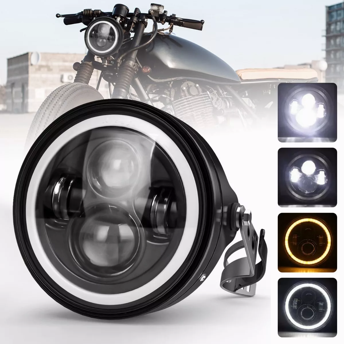 Faro Para Moto Universal + Carcasa Y Soporte De 7 Pulgadas