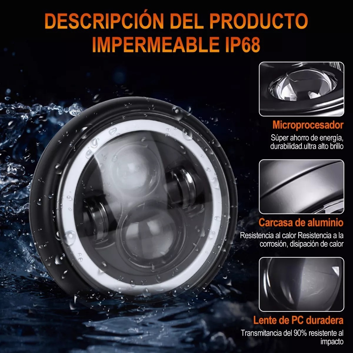 Faro Para Moto Universal + Carcasa Y Soporte De 7 Pulgadas