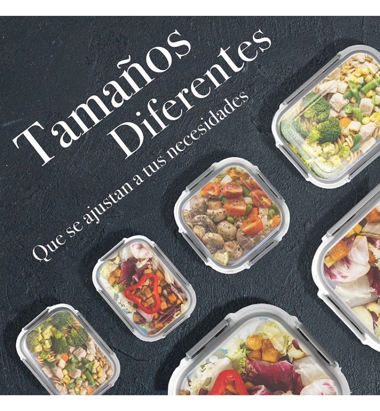 Kit 24 pzas recipientes de cristal hermético apilables 