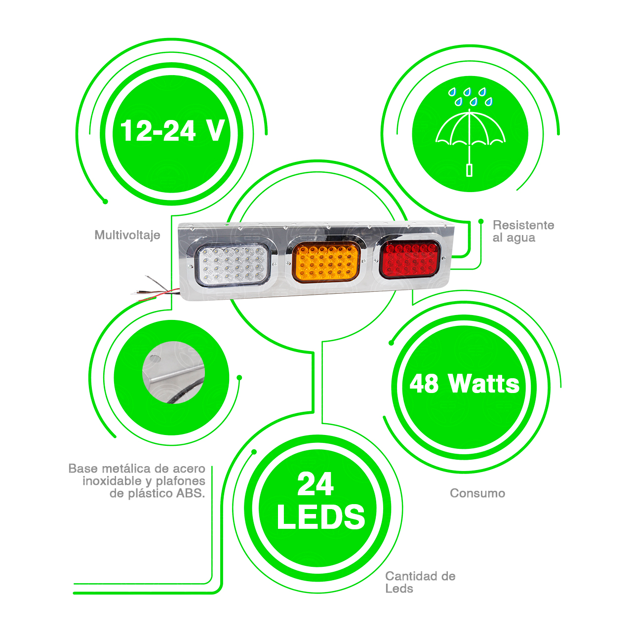Par Plafonera Porta Plafones Cromo Rectangular 24 Led 12-24v
