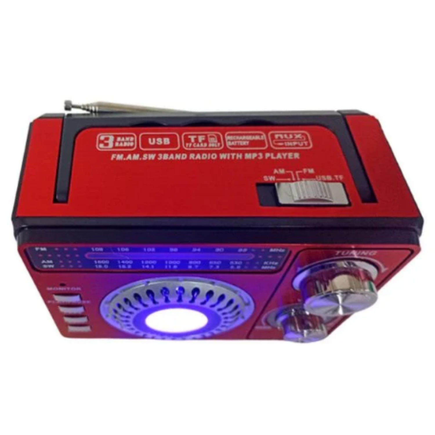 Bocina portátil Bluetooth estilo grabadora con radio FM