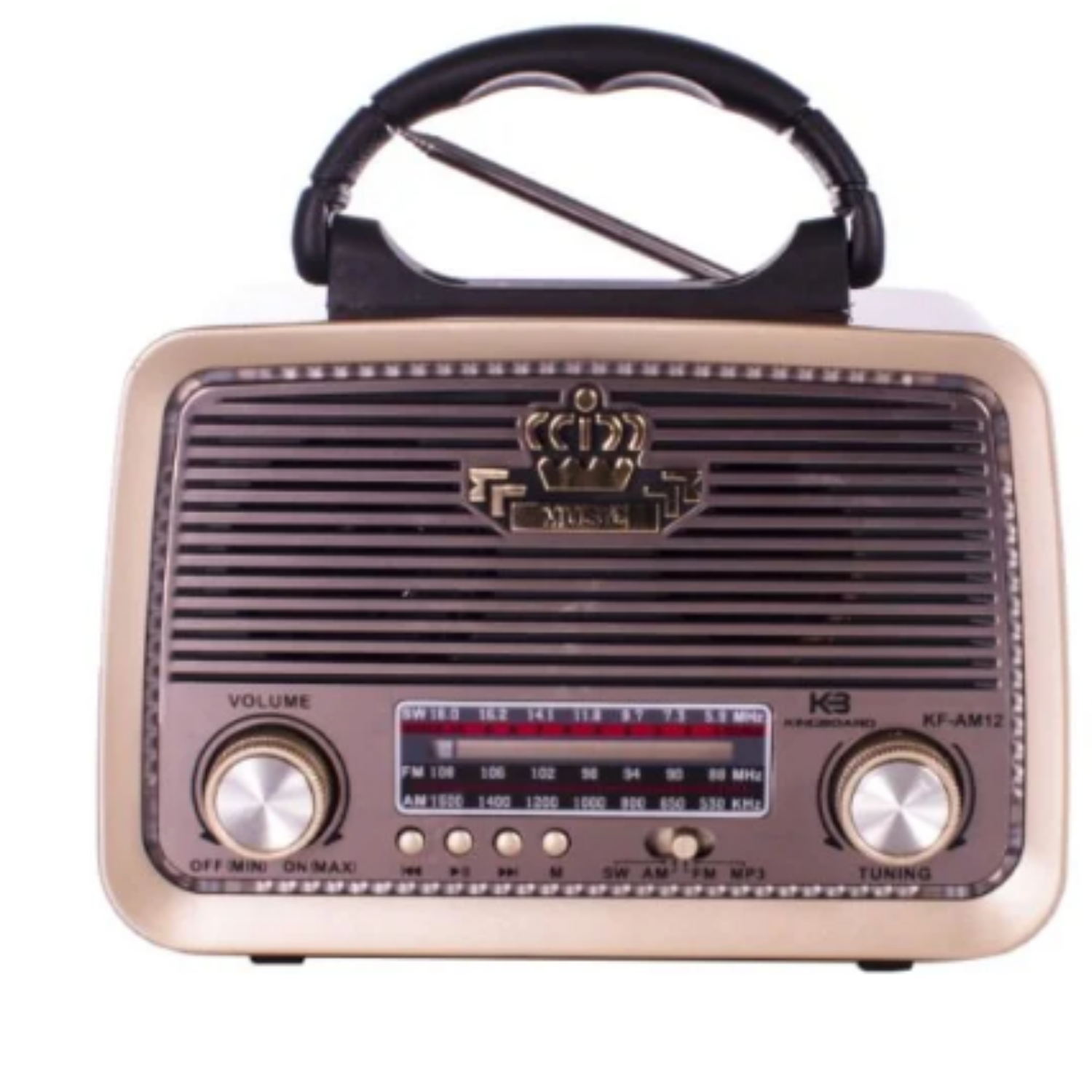Bocina diseño vintage conexion bluetooth con radio FM y luz LED 