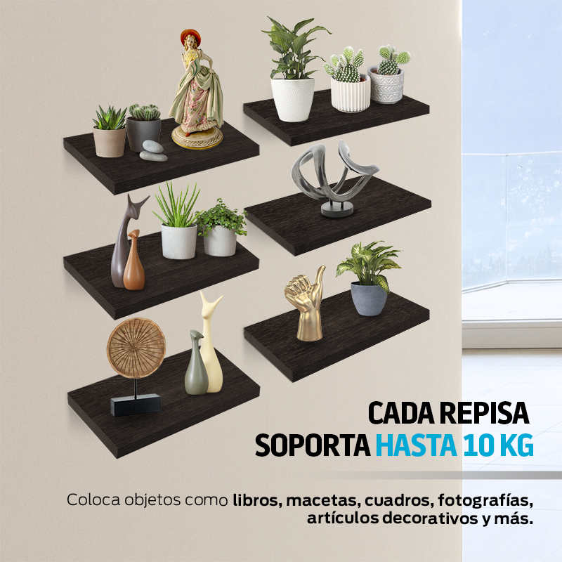 Repisas Flotantes de Madera MDF 6 Piezas de 30x15 cm