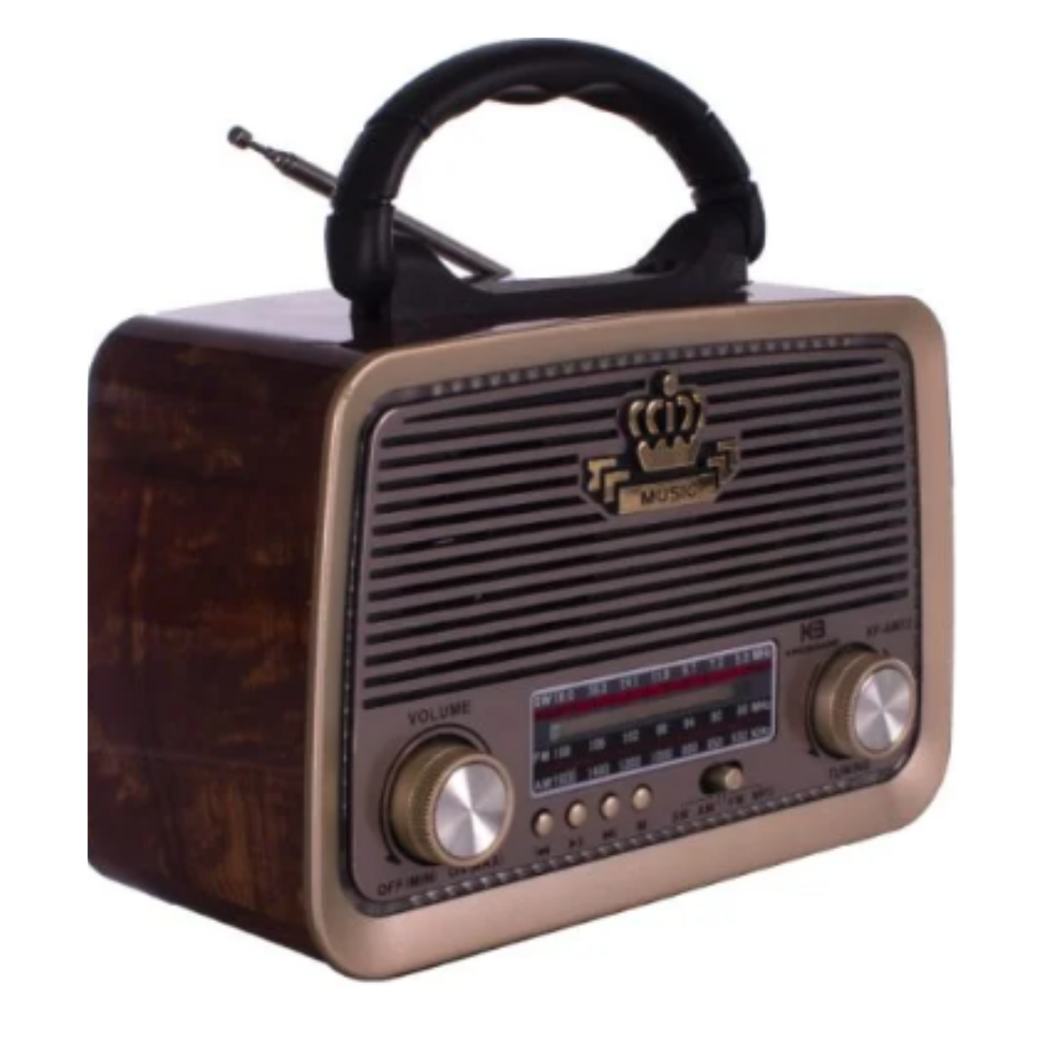 Bocina diseño vintage conexion bluetooth con radio FM y luz LED 