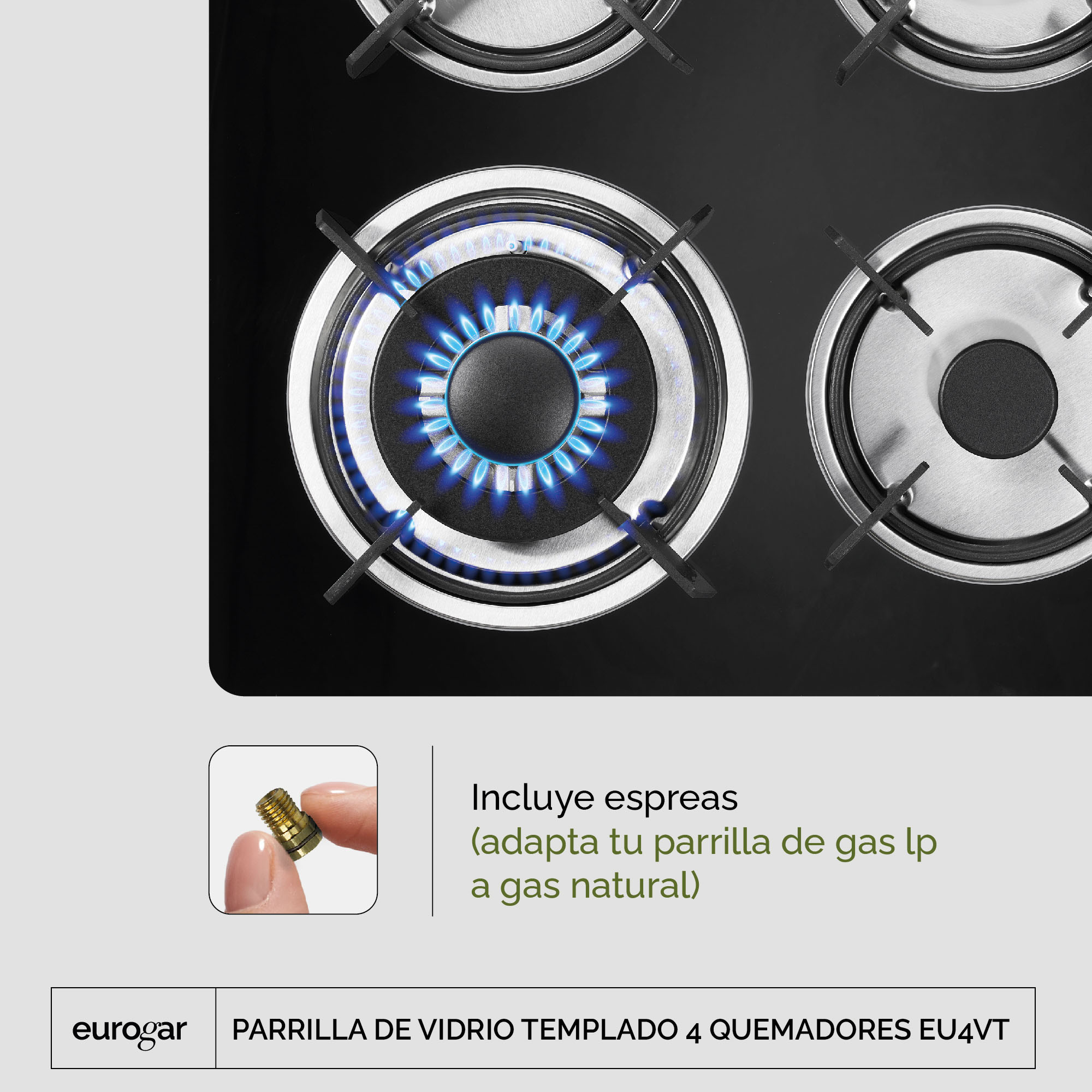 Parrilla A Gas 4 Quemadores Vidrio Templado Eurogar EU4VT