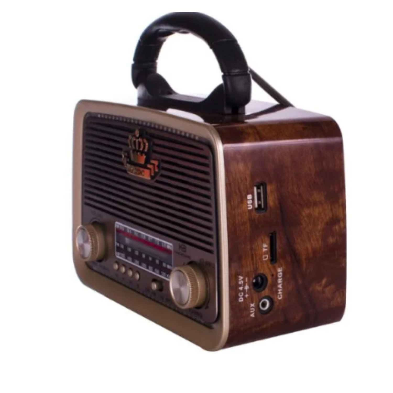 Bocina diseño vintage conexion bluetooth con radio FM y luz LED 