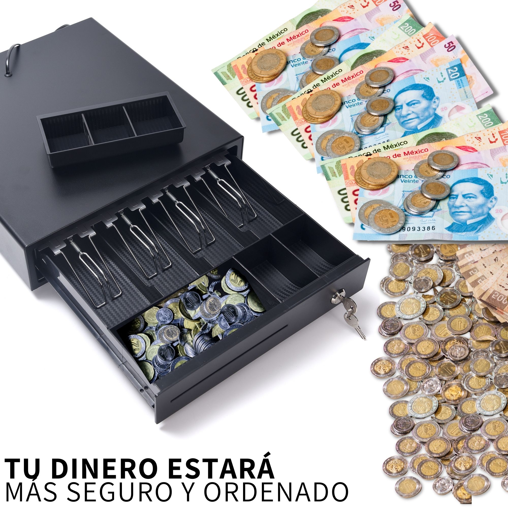 Cajon De Dinero Metalico 4 Billetes 5 Monedas Cable Rj11