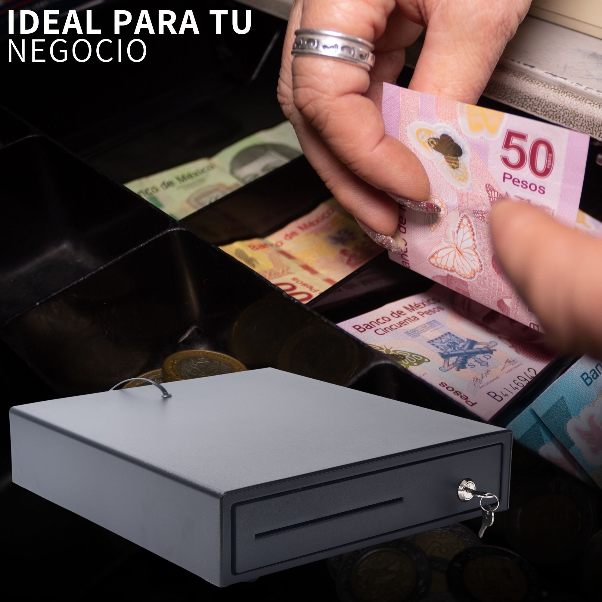 Cajon De Dinero Metalico 4 Billetes 5 Monedas Cable Rj11