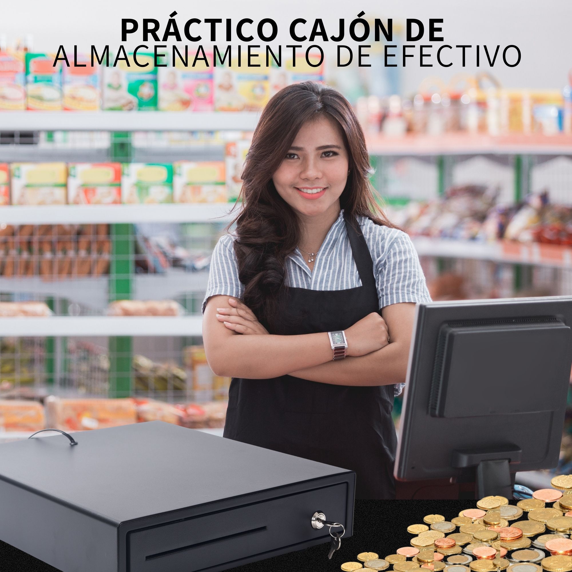 Cajon De Dinero Metalico 4 Billetes 5 Monedas Cable Rj11