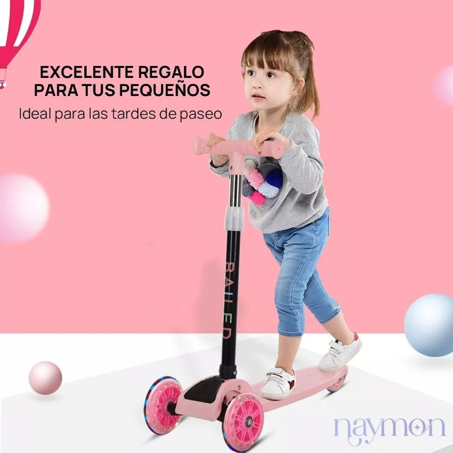 Scooter infantil de 3 ruedas patin del diablo rosa