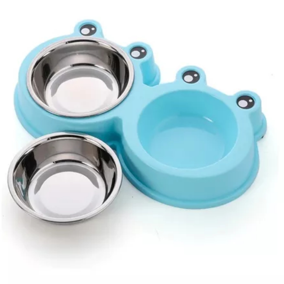 Plato Doble De Acero Inoxidable Para Mascotas Diseño De Rana