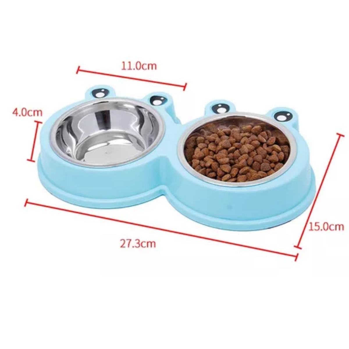 Plato Doble De Acero Inoxidable Para Mascotas Diseño De Rana