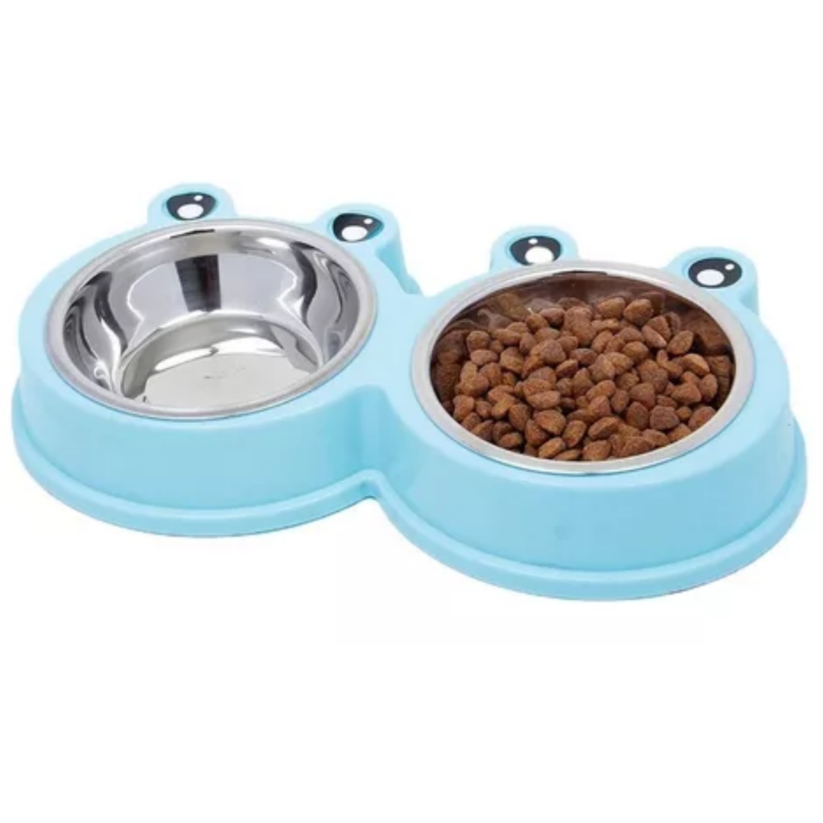 Plato Doble De Acero Inoxidable Para Mascotas Diseño De Rana