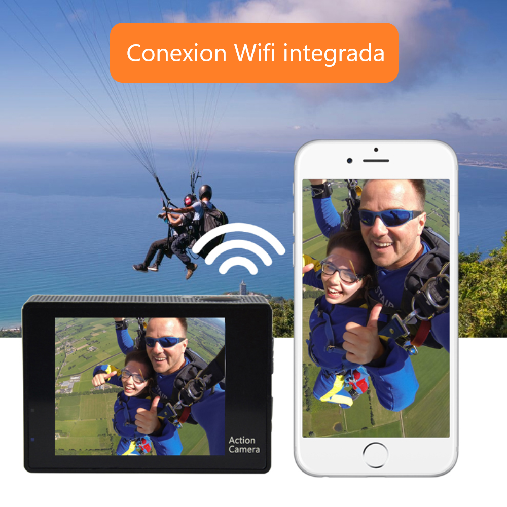 Cámara Acción azul Ultra HD 4K WiFi impermeable acuático vídeo Deportivas deportes aire libre