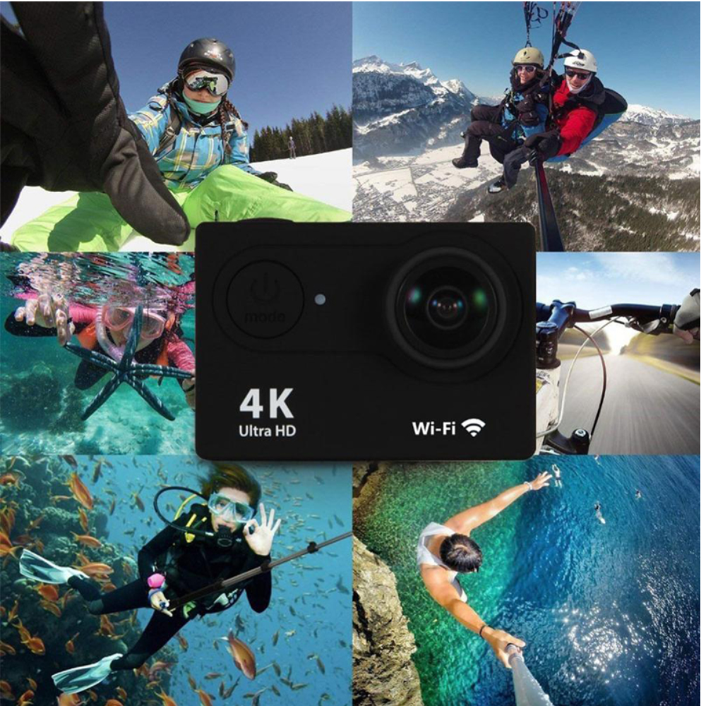 Cámara Acción azul Ultra HD 4K WiFi impermeable acuático vídeo Deportivas deportes aire libre