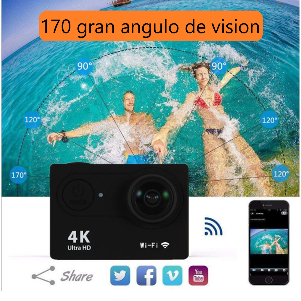 Cámara Acción azul Ultra HD 4K WiFi impermeable acuático vídeo Deportivas deportes aire libre