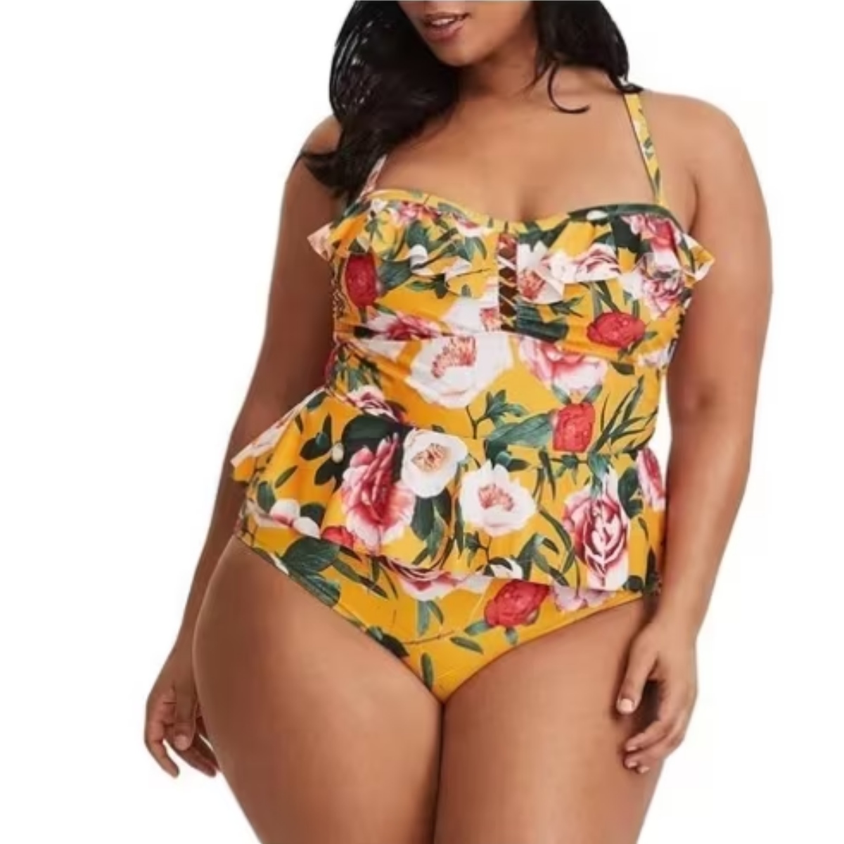 Traje De Baño Para Curvy Conjunto Una Pieza Estampado Flores