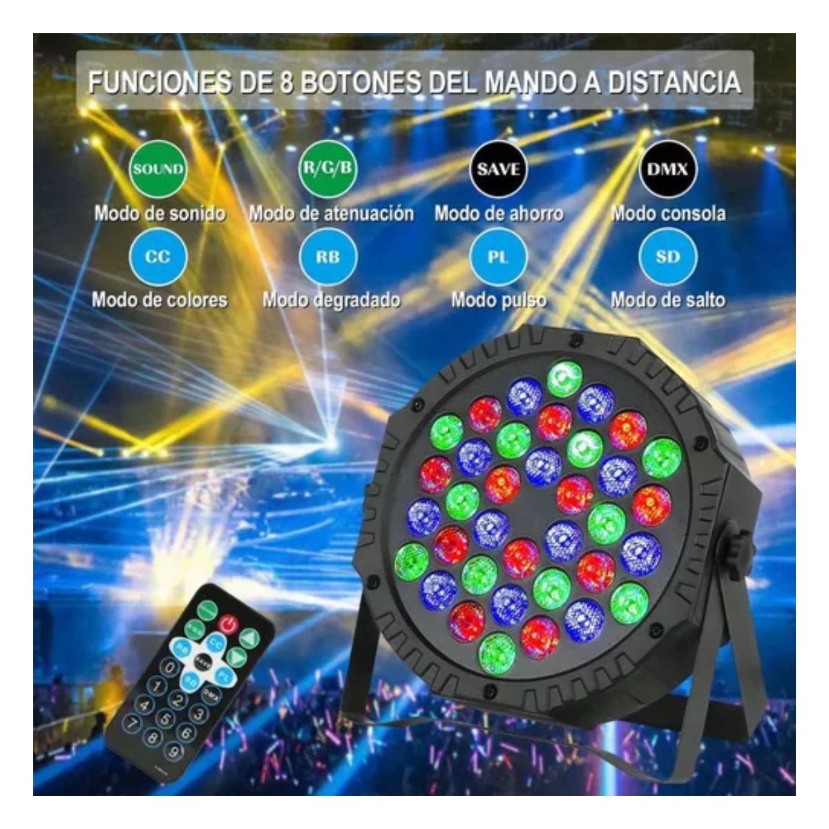 2 PACK CAÑÓN LED 36X1 LUCES AUDIO RÍTMICO MULTICOLOR FIESTAS NEGRO