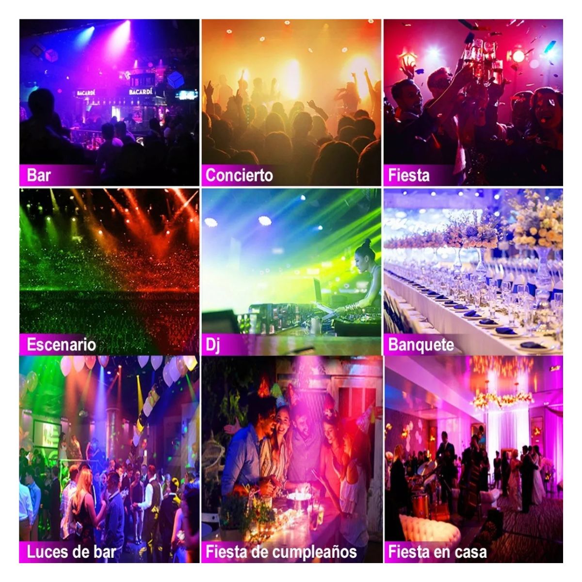 2 PACK CAÑÓN LED 36X1 LUCES AUDIO RÍTMICO MULTICOLOR FIESTAS NEGRO