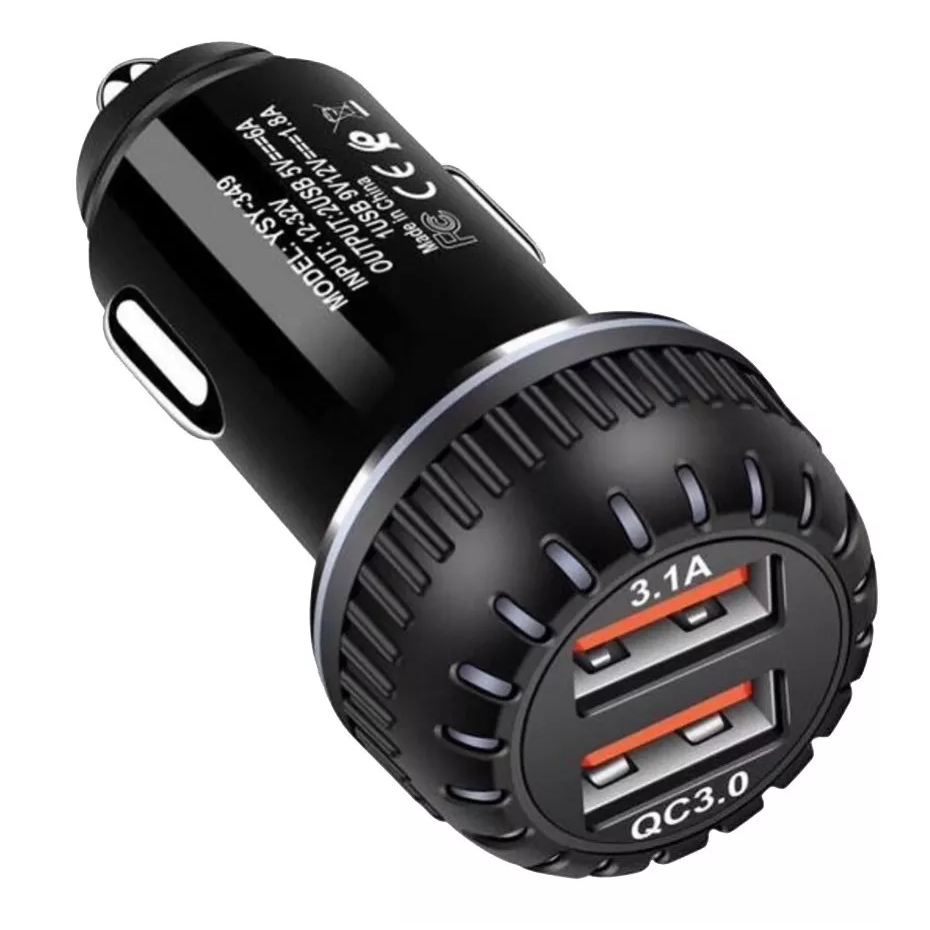 Cargador Auto Coche Carga Rápida Inteligente 2 Salidas Usb Negro