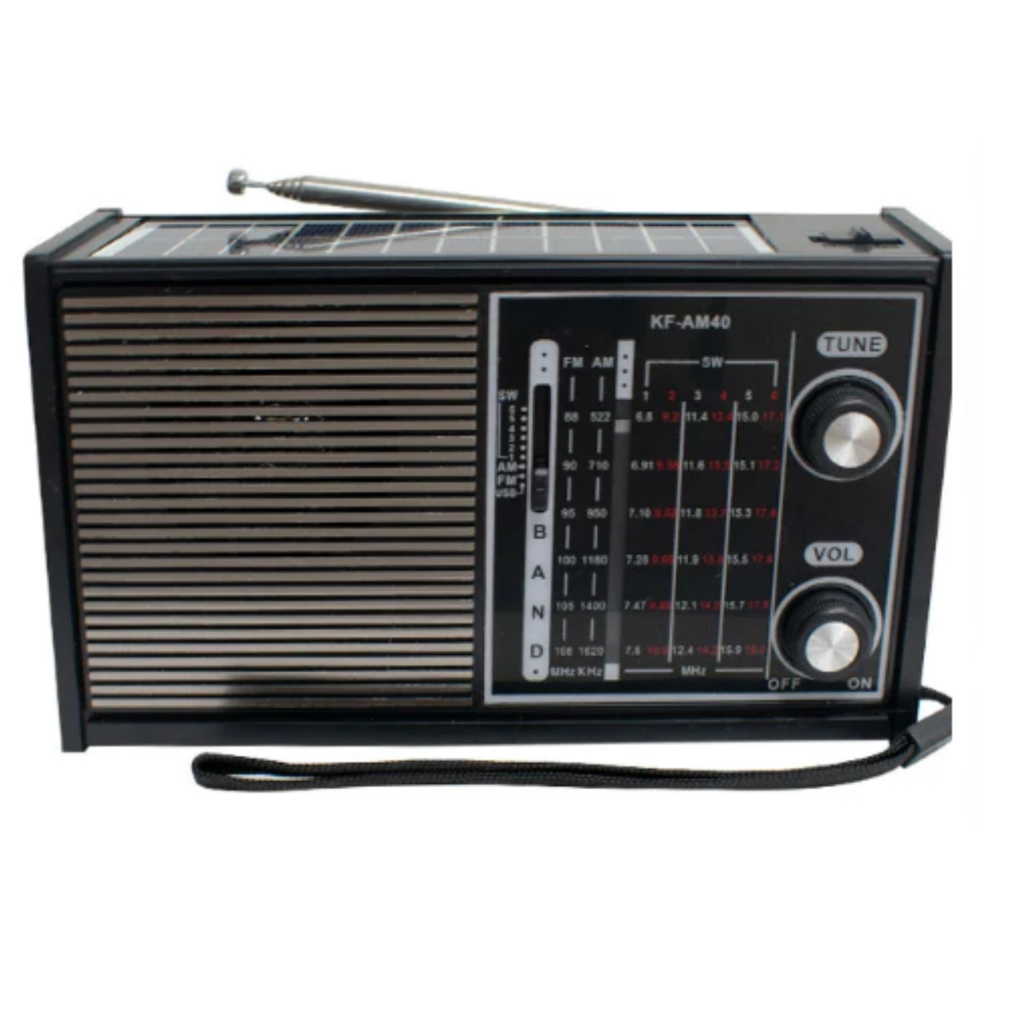 Radio vintage con Bluetooth AM/FM, panel solar y linterna