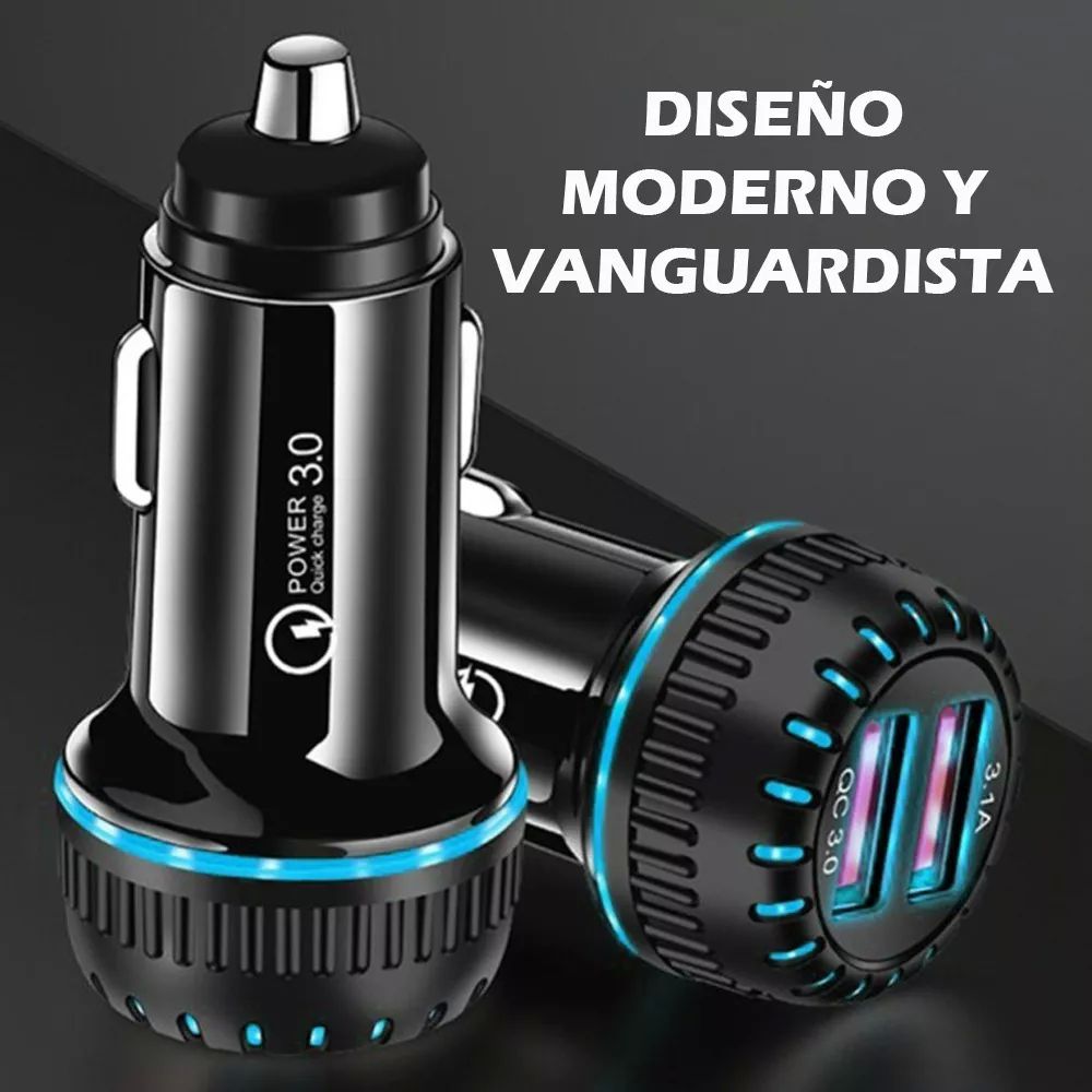Cargador Auto Coche Carga Rápida Inteligente 2 Salidas Usb Negro