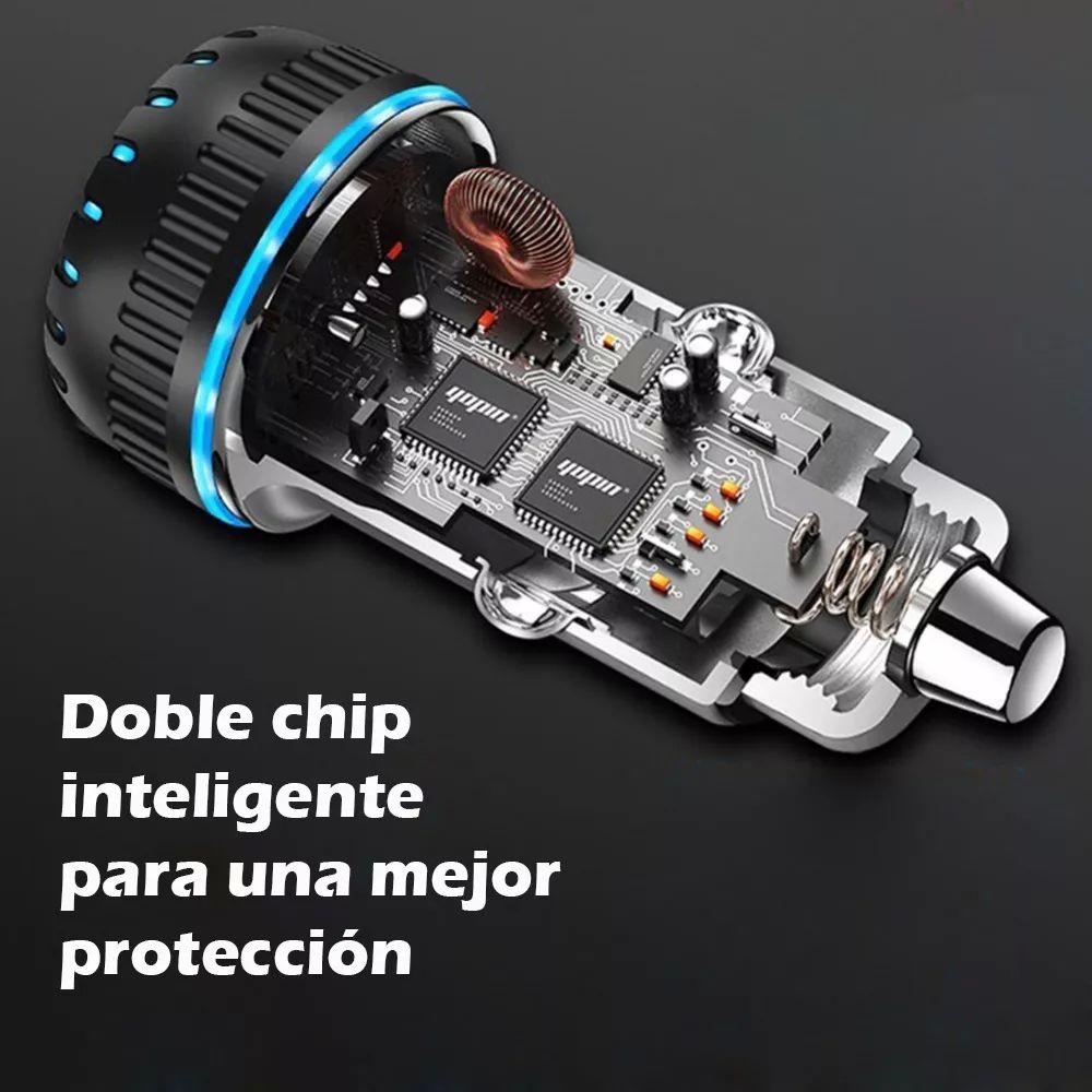 Cargador Auto Coche Carga Rápida Inteligente 2 Salidas Usb Negro