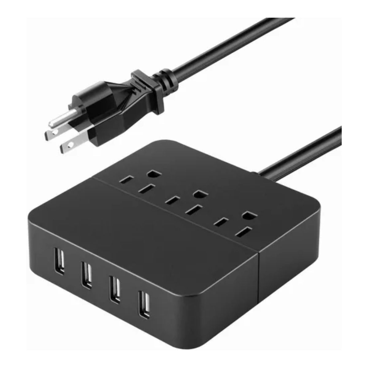Regleta Multicontactos Premium De 3 Salidas Y 4 Puertos Usb negro