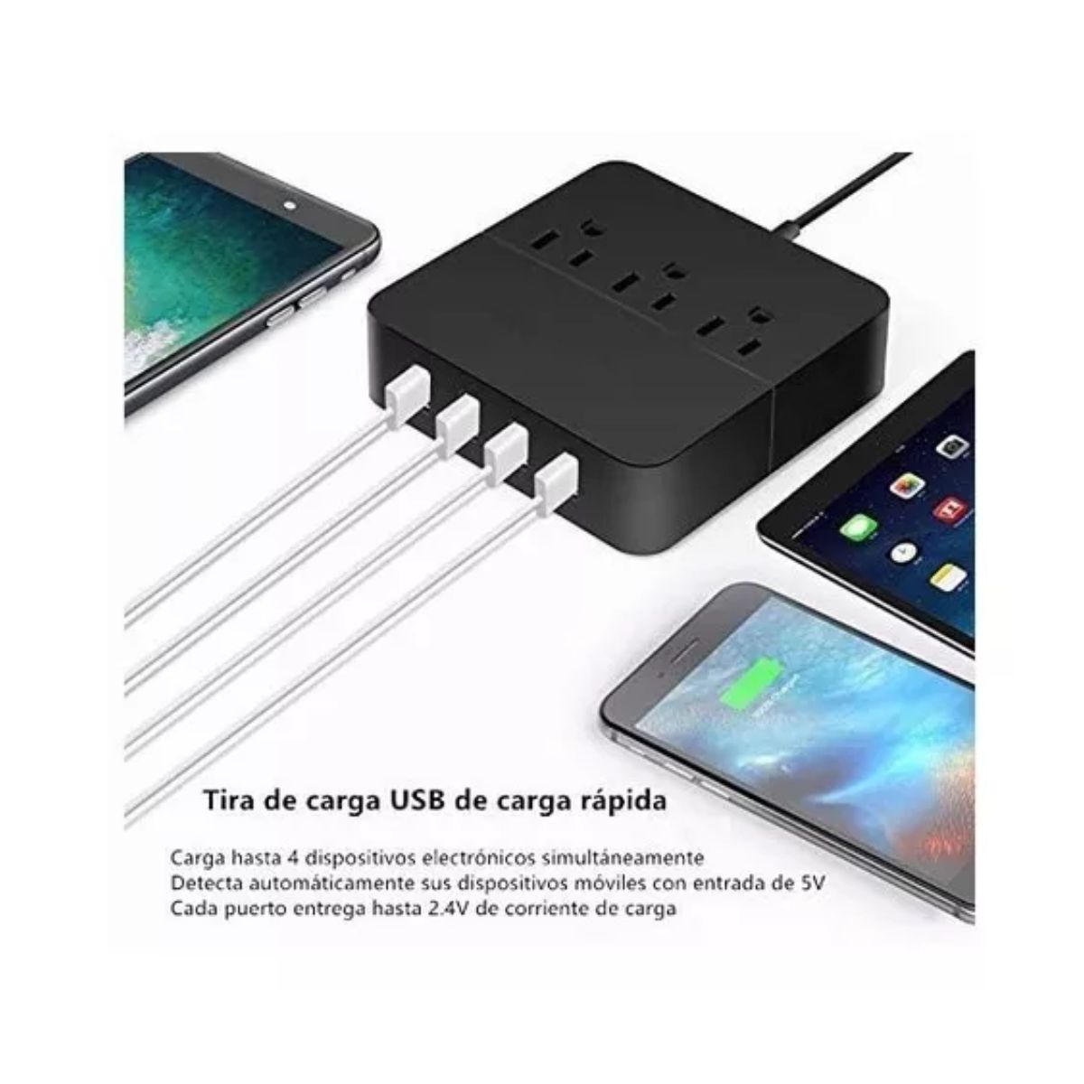 Regleta Multicontactos Premium De 3 Salidas Y 4 Puertos Usb negro