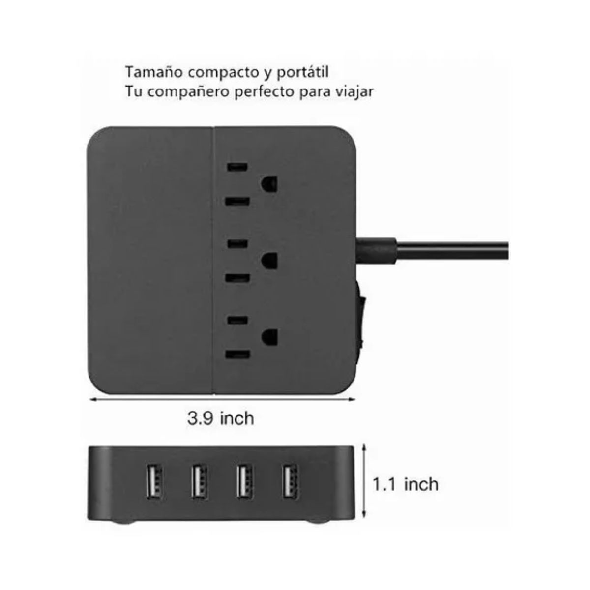 Regleta Multicontactos Premium De 3 Salidas Y 4 Puertos Usb negro
