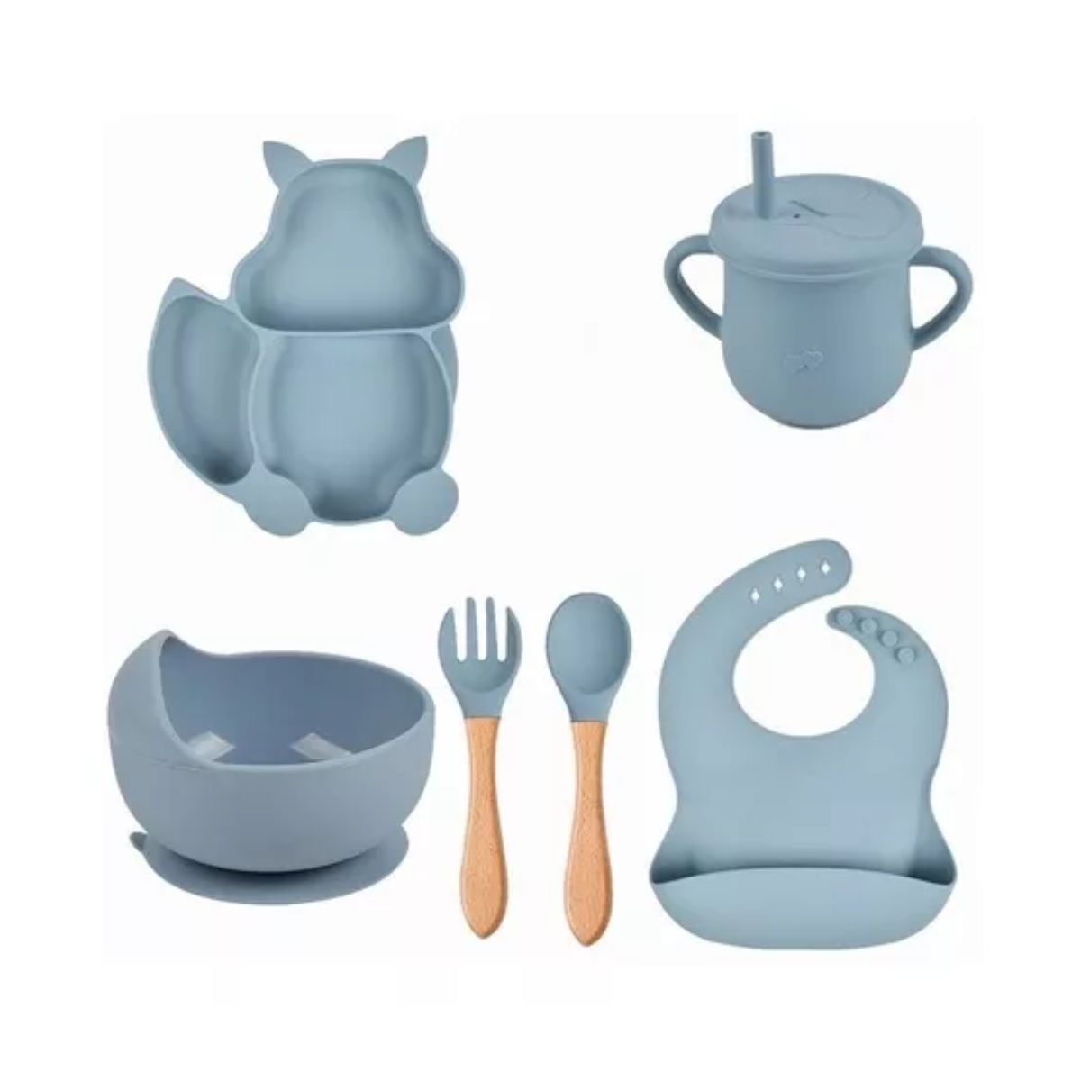 OEM SET DE CUCHARA Y TENEDOR SILICONA PARA BEBE AZUL