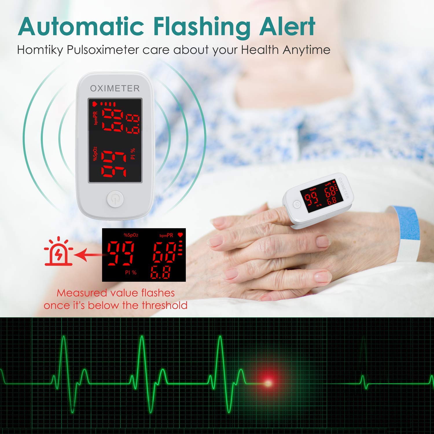 Oxímetro de Pulso para Adulto, Konjac YM101, con Display Lcd color Rojo