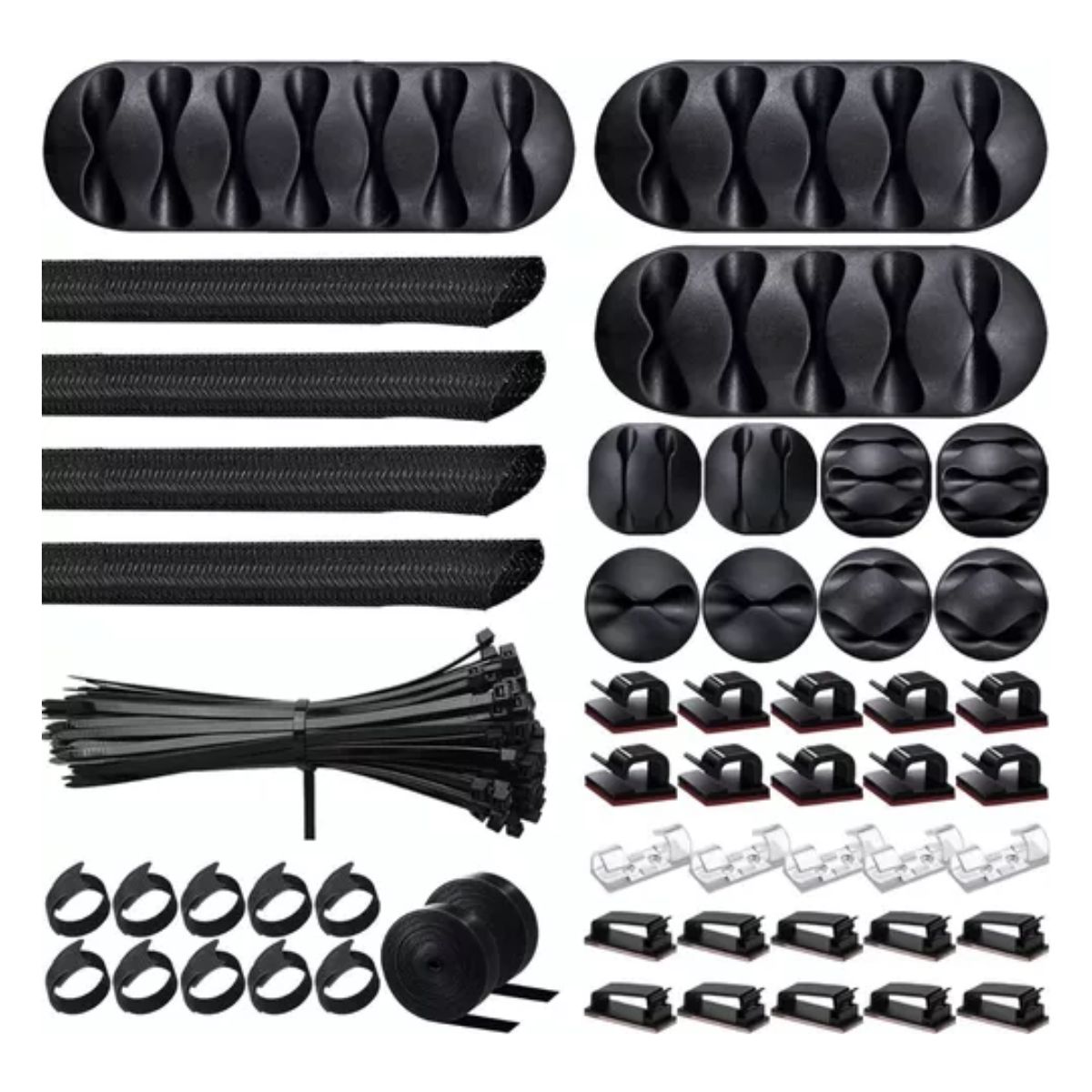 152 Kit Multifunción Organizador Cables Adhesivo Antinudos Negro