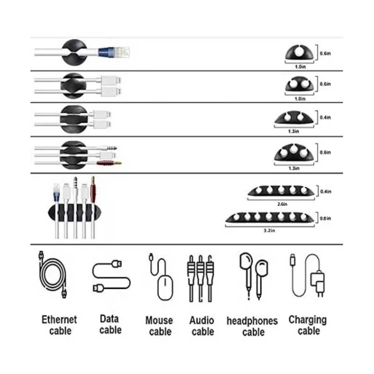 152 Kit Multifunción Organizador Cables Adhesivo Antinudos Negro
